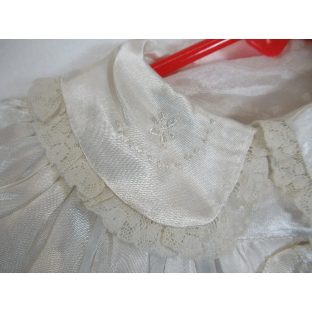 Vintage 50s 60s Shiny Satin Embroidered Christening Baptism Gown